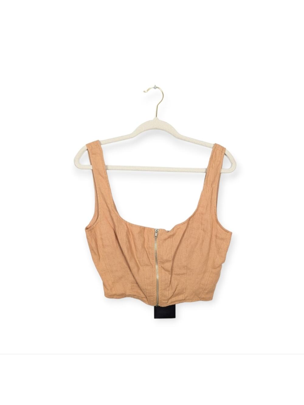 NWT Nicholas Twig Tan Darby Zip Front Linen Crop Top